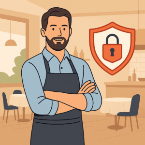 Illustration d’un restaurateur protégé par une assurance.